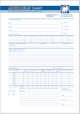 Auftrags-Formular, Michaelis GmbH, Dahlwitz-Hoppegarten